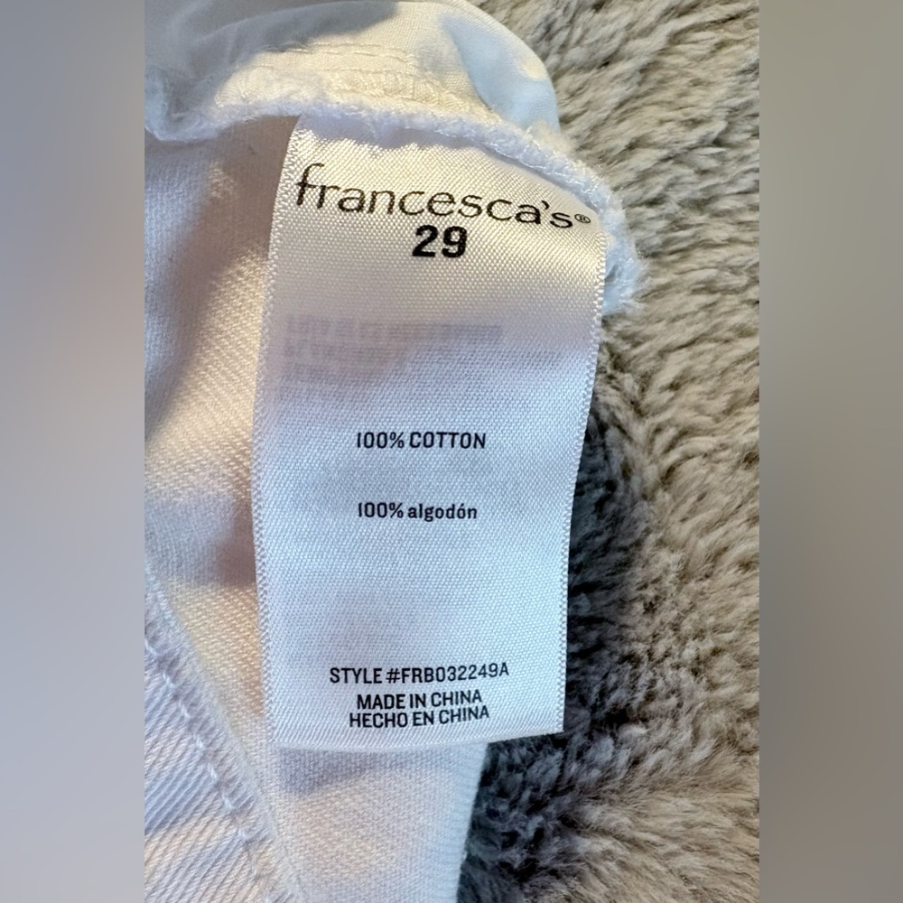 Francesca’s Women's White Distressed Denim Shorts - Picture 5 of 6